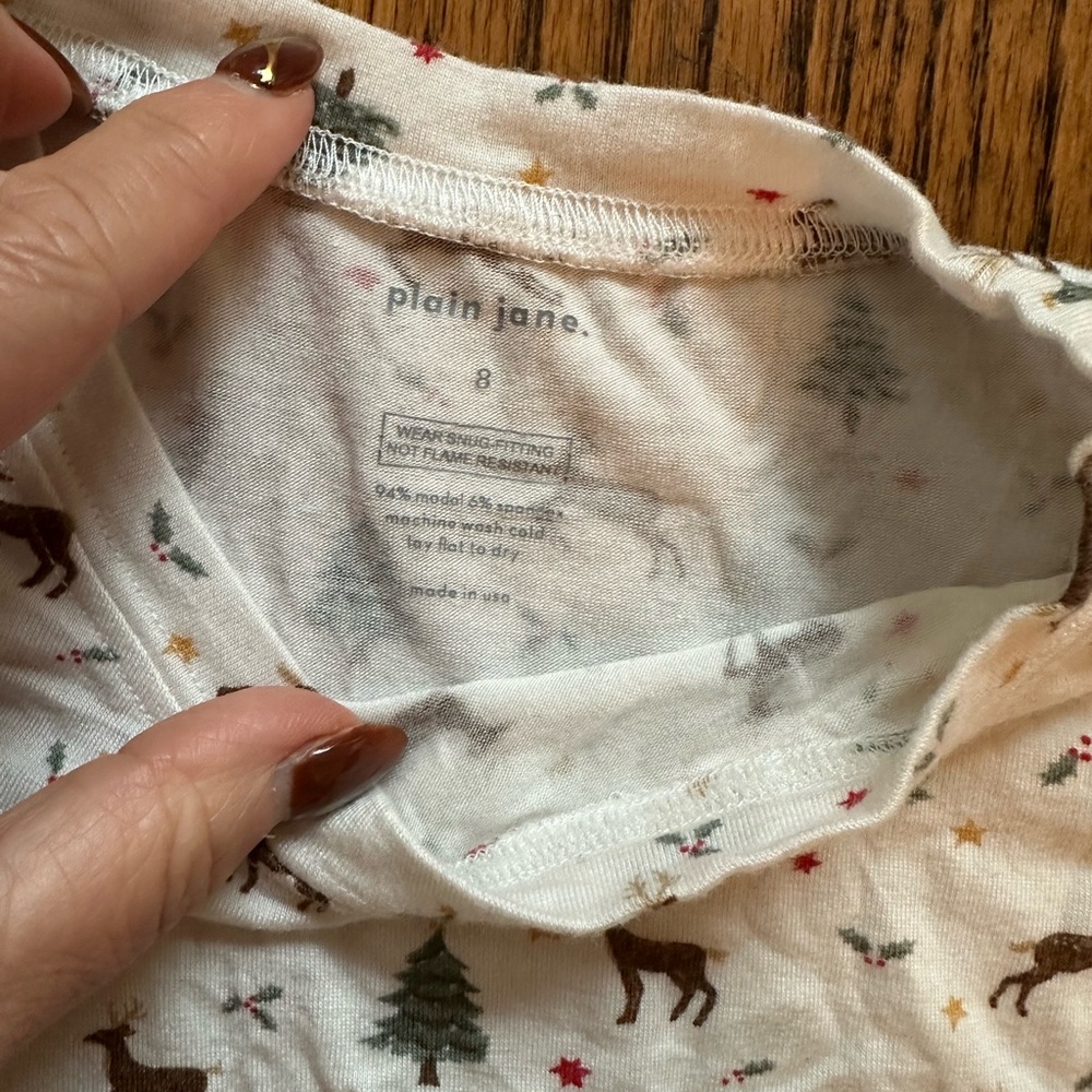 Plain Jane Holiday Pajamas - White with Reindeer and Trees - Picture 3 of 3